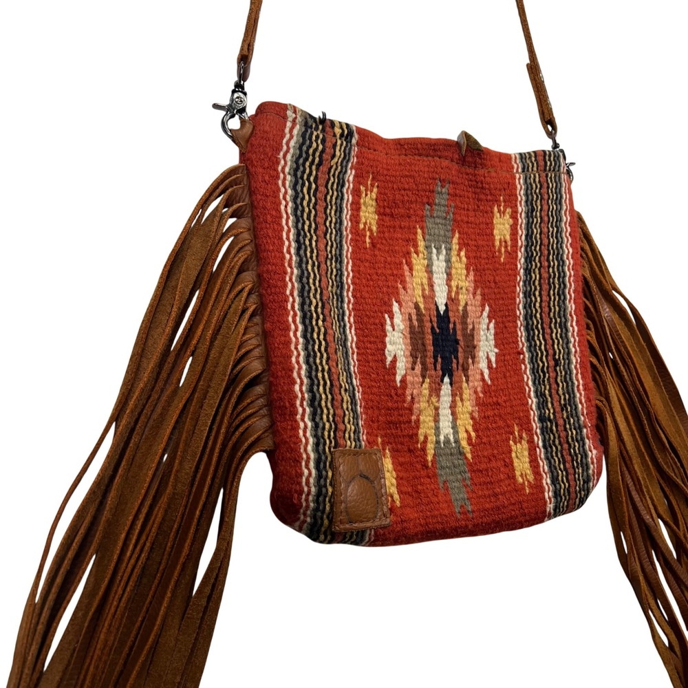 American Darling ADBG1007B Handwoven Saddle Blanket Fringe Crossbody Bag